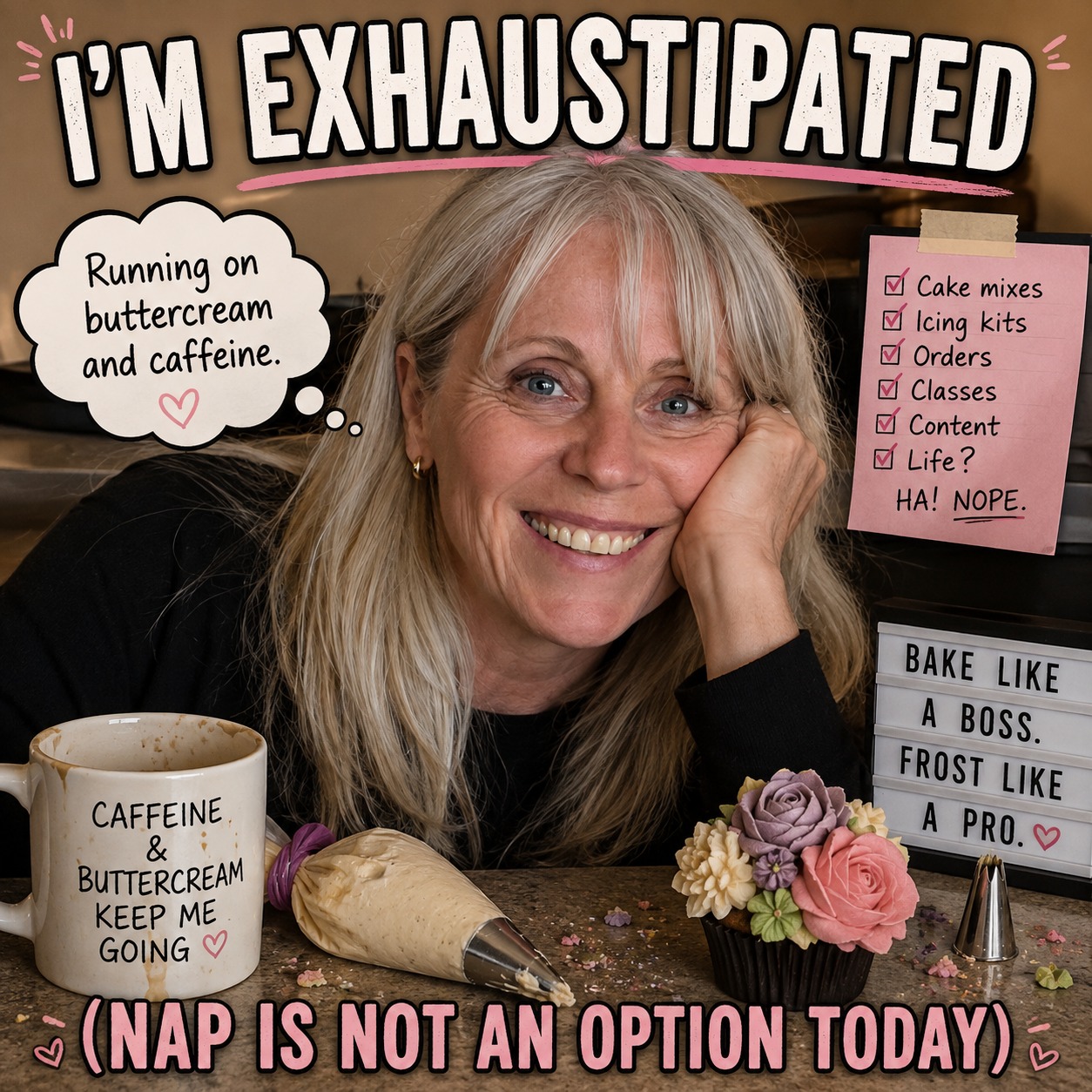 Some days, entrepreneurship looks like growth, creativity and exciting new opportunities.
Other days… it looks like this. 😂
Running a business means wearing a lot of hats — product development, sales, marketing, orders, classes, content, bookkeeping… and somewhere in there, trying to have a life.
Today’s word: EXHAUSTIPATED.
Too tired to give a 💩.
And somehow, we keep going. 💪😂
#EntrepreneurLife #SmallBusinessOwner #WomenInBusiness #SmallBusinessCanada #TheSweetSpotCakes