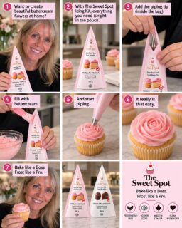 Beautiful buttercream flowers at home? Yes, you can. 🌸🧁
Our all-in-one Icing Kit makes decorating simple. Just add the included stainless-steel piping tip, fill the pouch with buttercream and start piping.
✨ Pouch converts into your piping bag
✨ Professional piping tip included
✨ Step-by-step QR tutorial
✨ Preservative-free
✨ Kosher (COR)
✨ Made in Canada 🇨🇦
Beautiful results without needing a drawer full of decorating tools.
Bake like a Boss. Frost like a Pro. 💕
#TheSweetSpotCakes #IcingKit #ButtercreamFlowers #CupcakeDecorating #BakingMadeEasy #HomeBakers #MadeInCanada #CanadianMade #WomenOwnedBusiness #KosherCanada #ButtercreamRose