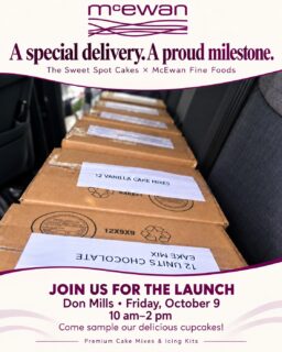 Delivered to McEwan Fine Foods! 📦✨ This one feels extra special—a proud milestone for The Sweet Spot Cakes.
Join us for our cake mix and icing kit launch at the Don Mills store on Friday, October 9, from 2–5 pm. Come say hello and sample our delicious cupcakes! 🧁
Bake like a Boss. Frost like a Pro.
#TheSweetSpotCakes #McEwanFineFoods #DonMills #MadeInCanada #WomanOwnedBusiness #CakeMix #IcingKit #canadianwomeninfood
