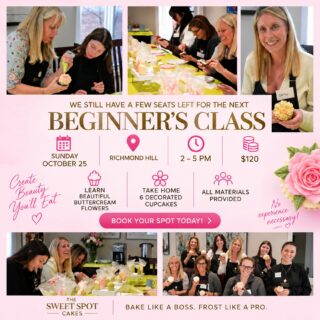 A few seats are still available!
Join our Beginner’s Cupcake DecJoin our Beginner’s Cupcake Decorating class on
Sunday, October 25, from 2–5 PM in Richmond Hill, come learn how to pipe 6 beautiful buttercream flowers plus leaves—no experience needed! You’ll go home with a box of 6 gorgeous cupcakes you decorated yourself.
All materials provided | $120 per person
Spaces are limited—reserve your spot now for a sweet and creative afternoon!
#cupcakedecorating #buttercreamflowers #richmondhillworkshops #bakingclass #cupcakeclass #creativeafternoon #learnsomethingnew #sweetcreations