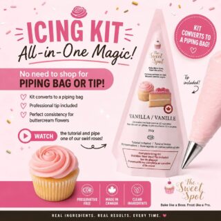 Bake like a Boss. Frost like a Pro. 🧁🌸
Beautiful buttercream flowers just got easier.
Our All-in-One Icing Kit transforms into your piping bag — simply add your buttercream, insert the included stainless-steel piping tip, and start decorating.
🌹 Create a beautiful swirl rose
📱 Scan the QR code for the step-by-step tutorial
🇨🇦 Made in Canada
✓ Preservative-free
✓ Kosher (COR)
✓ Clean ingredients
No piping bag to buy. No searching for the right tip. Everything you need to get decorating.
Bake it fresh. Love it more. 💗
#TheSweetSpotCakes #ButtercreamFlowers #CakeDecorating #MadeInCanada #BakeLikeABoss